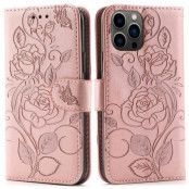 iPhone 14 Pro Max Plånboksfodral Imprinted Roses - Rosa