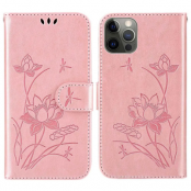 iPhone 14 Pro Max Plånboksfodral Lotus Imprinted - Rosa