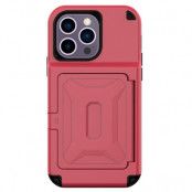 iPhone 14 Pro Max Skal Korthållare Mirror Kickstand - Röd