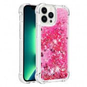 iPhone 14 Pro Max Skal Liquid Floating Glitter - Rosa