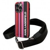 Karl Lagerfeld iPhone 14 Pro Max Skal med halsband Stripes Strap - Rosa