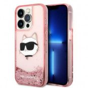 Karl Lagerfeld iPhone 14 Pro Max Skal Glitter Choupette Head - Rosa