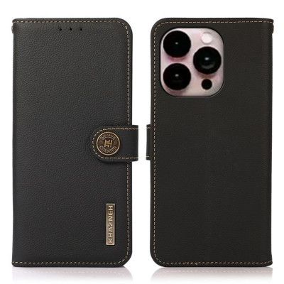 KHAZNEH iPhone 14 Pro Max Plånboksfodral RFID Äkta Läder - Svart