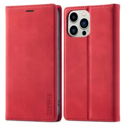LC.IMEEKE iPhone 14 Pro Max Plånboksfodral Konstläder - Röd