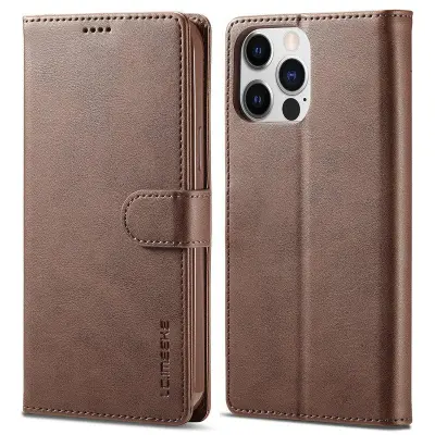 LC.IMEEKE iPhone 14 Pro Max Plånboksfodral Konstläder - Brun