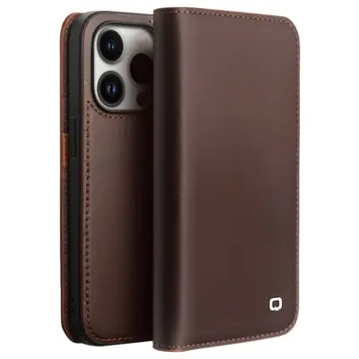 QIALINO iPhone 14 Pro Max Plånboksfodral Äkta läder - Brun