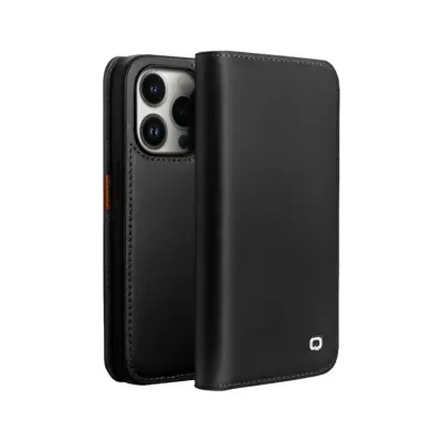 QIALINO iPhone 14 Pro Max Plånboksfodral Äkta läder - Svart