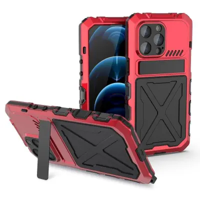 R-JUST iPhone 14 Pro Max Mobilskal i Silikon + Metall - Röd