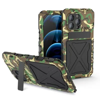 R-JUST iPhone 14 Pro Max Mobilskal, Silikon + Metall, Kamouflage