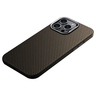SULADA iPhone 14 Pro Max Mobilskal Carbon Fiber PU+TPU Brun