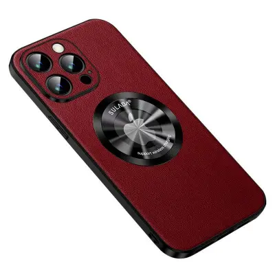 SULADA iPhone 14 Pro Max Mobilskal MagSafe Läder TPU Röd