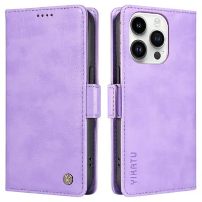 YIKATU iPhone 14 Pro Max Plånboksfodral Litchi Texture - Lila