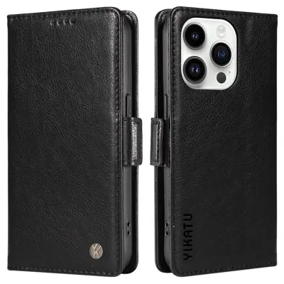 YIKATU iPhone 14 Pro Max Plånboksfodral Litchi Texture - Svart