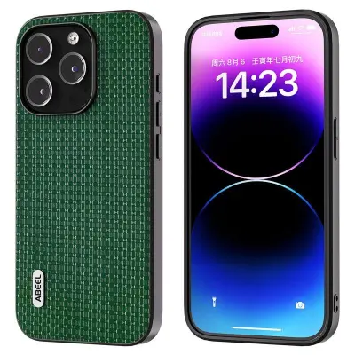 ABEEL iPhone 14 Pro Mobilskal Lyxig Äkta Läder Grön