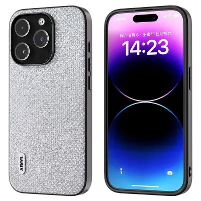 ABEEL iPhone 14 Pro Mobilskal Rhinestone Textur Silver