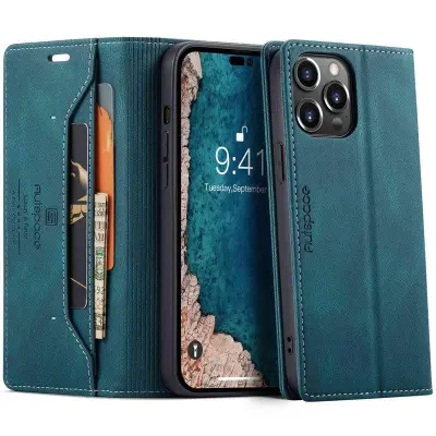 AUTSPACE A01 iPhone 14 Pro Fodral Retro Matte KonstLäder - Blå