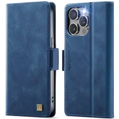 AUTSPACE iPhone 14 Pro Fodral Retro Konstläder - Blå