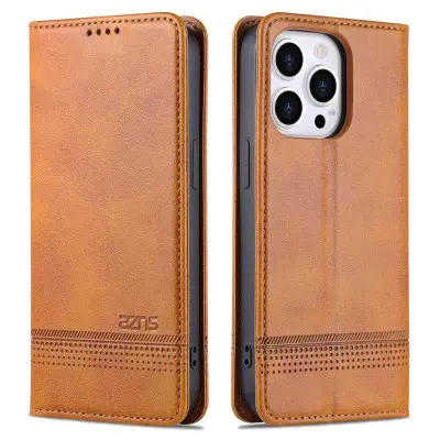 AZNS iPhone 14 Pro Plånboksfodral Konstläder - Anti-fall - Brun