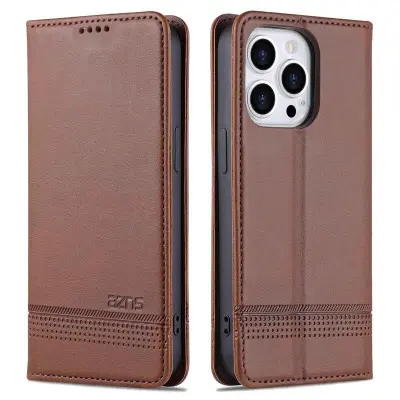 AZNS iPhone 14 Pro Plånboksfodral Konstläder - Brun - Anti-fall