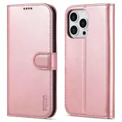 AZNS iPhone 14 Pro Plånboksfodral Konstläder - Stötabsorberande - Roséguld