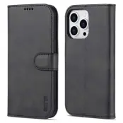 AZNS iPhone 14 Pro Plånboksfodral Konstläder - Stöttålig - Svart