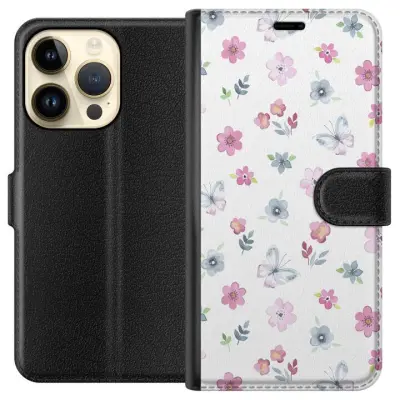 Plånboksfodral till Apple iPhone 14 Pro med Blommor och fjärillar