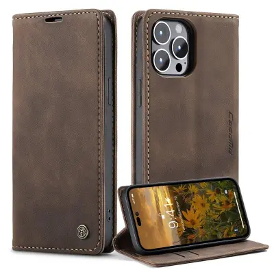 CASEME 013 iPhone 14 Pro Mobilskal KonstLäder Magnetisk Brun