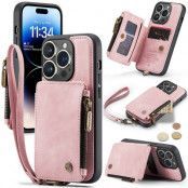CASEME iPhone 14 Pro Plånboksfodral C20 Zipper Kickstand - Rosa