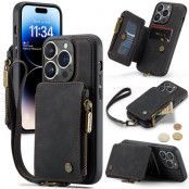 CASEME iPhone 14 Pro Plånboksfodral C20 Zipper Kickstand - Svart