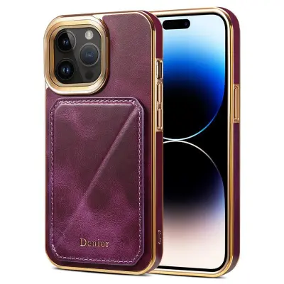 DENIOR iPhone 14 Pro Mobilskal Äkta Läder TPU PC - Lila