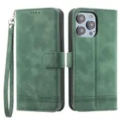 DIERFENG DF-03 Plånboksfodral för iPhone 14 Pro - Konstläder - Grön