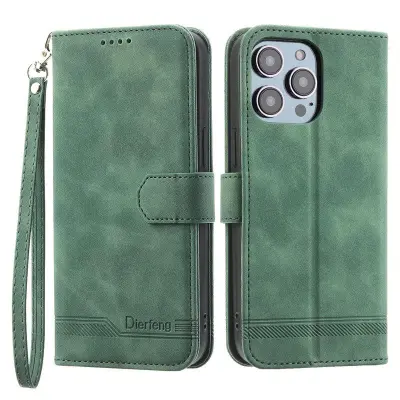 DIERFENG DF-03 Plånboksfodral för iPhone 14 Pro - Konstläder - Grön