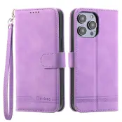 DIERFENG DF-03 Plånboksfodral för iPhone 14 Pro - Konstläder - Lila