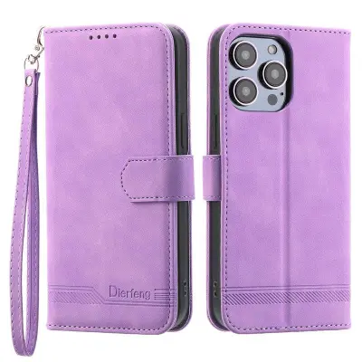 DIERFENG DF-03 Plånboksfodral för iPhone 14 Pro - Konstläder - Lila