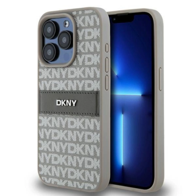 DKNY iPhone 14 Pro Mobilskal Läder Mono Stripe & Metal Logo