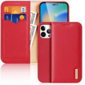 Dux Ducis iPhone 14 Pro Plånboksfodral Äkta Läder Hivo Flip - Röd