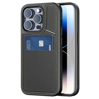 DUX DUCIS Rafi II iPhone 14 Pro mobilskal med kortplats PU Läder - Svart