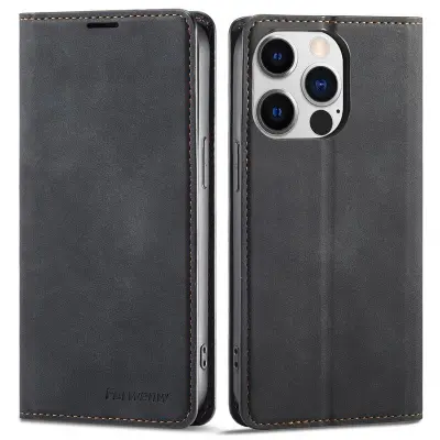 FORWENW iPhone 14 Pro Plånboksfodral Konstläder - Svart