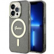 Guess iPhone 14 Pro Mobilskal MagSafe Glitter Guld - Svart