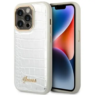 GUESS iPhone 14 Pro Skal Croco Collection - Silver