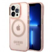 GUESS iPhone 14 Pro Skal MagSafe Gold Outline Translucent - Rosa