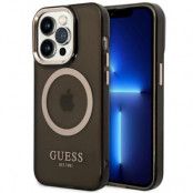 GUESS iPhone 14 Pro Skal MagSafe Gold Outline Translucent - Svart