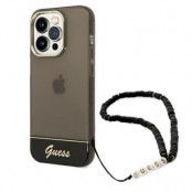 GUESS iPhone 14 Pro Skal Translucent Pearl Strap - Svart
