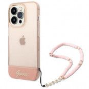 GUESS iPhone 14 Pro Skal Translucent Pearl Strap - Rosa