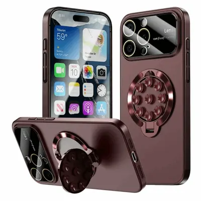 iPhone 14 Pro Mobilskal Magsafe Sugkopphållare Kickstand - Vinröd