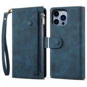 iPhone 14 Pro Plånboksfodral Flap Zipper Strap - Blå