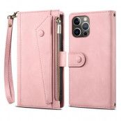 iPhone 14 Pro Plånboksfodral Flap Zipper Strap - Rosa