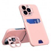 iPhone 14 Pro Skal Korthållare Linsram Kickstand - Rosa