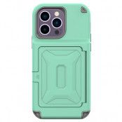iPhone 14 Pro Skal Korthållare Mirror Kickstand - Grön