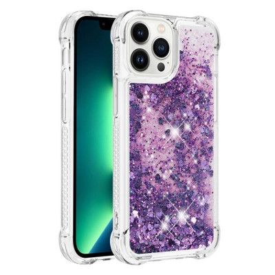 iPhone 14 Pro Skal Liquid Floating Glitter - Lila